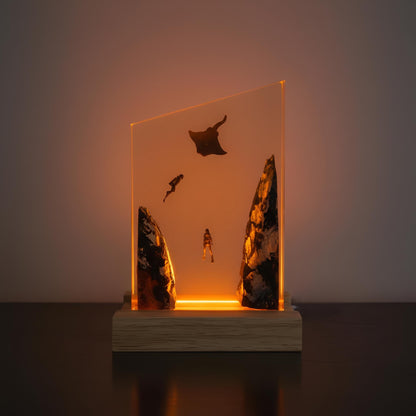 Manta Ray Diver Resin Night Light: Ocean LED Desk Lamp