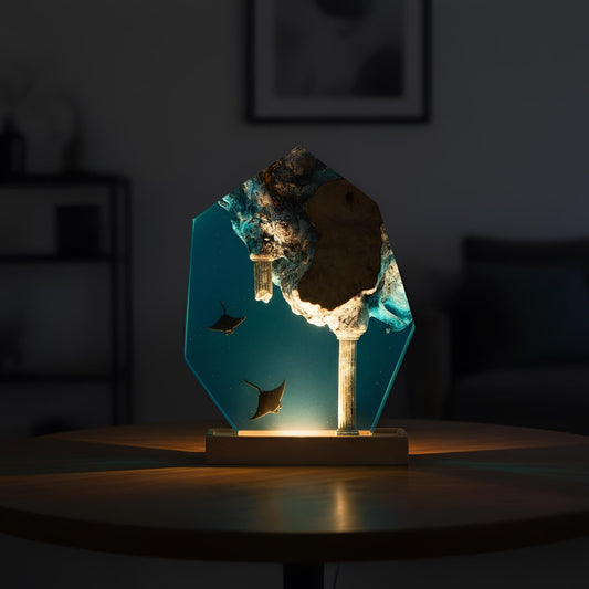 Manta Ray Resin Night Light: Ocean LED Desk Lamp