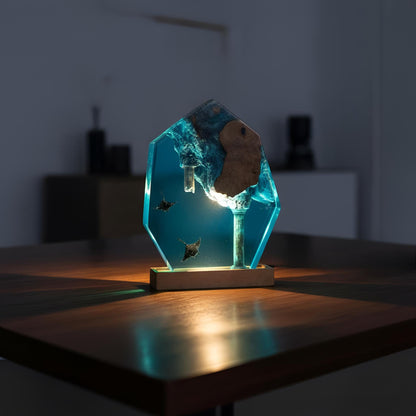 Manta Ray Resin Night Light: Ocean LED Desk Lamp