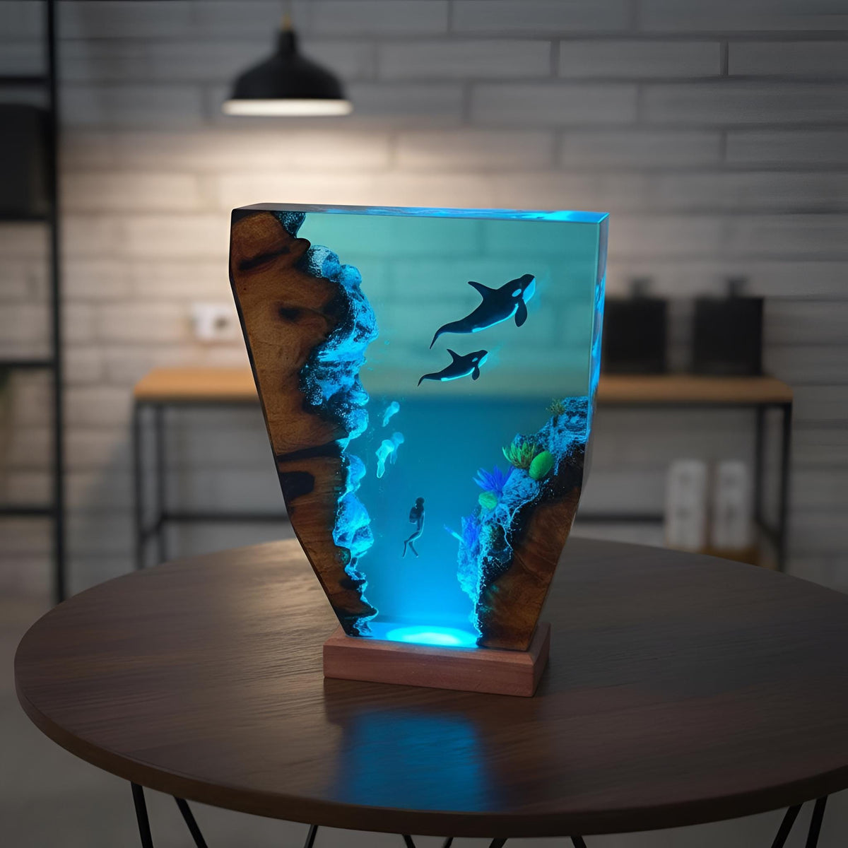 Orca Family Resin Night Light: Whale Ocean LED Desk Lamp