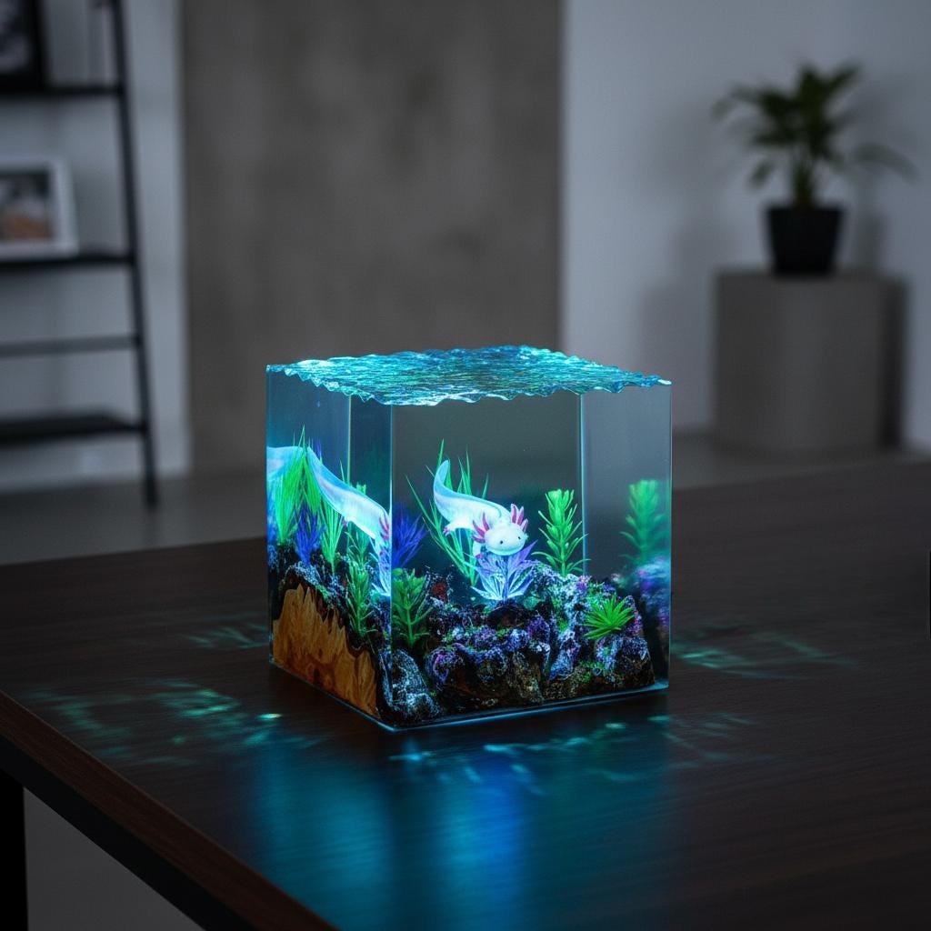 Axolotl Resin Night Light: Aquarium LED Desk Lamp