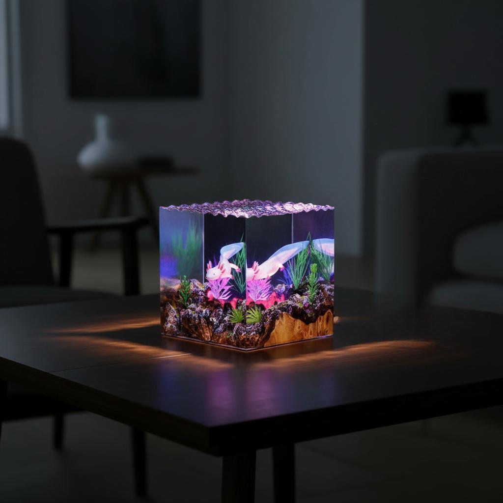 Axolotl Resin Night Light: Aquarium LED Desk Lamp