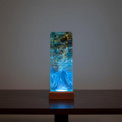Abstract Ocean Resin Lamp: Color Changing LED Wood Night Light