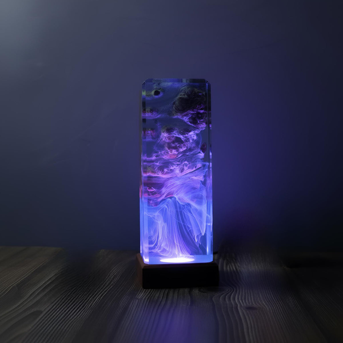 Abstract Ocean Resin Lamp: Color Changing LED Wood Night Light