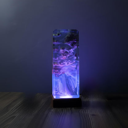 Abstract Ocean Resin Lamp: Color Changing LED Wood Night Light