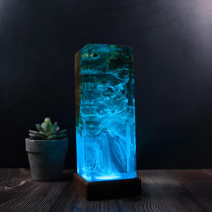 Abstract Ocean Resin Lamp: Color Changing LED Wood Night Light