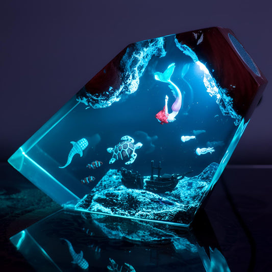 Mermaid and Sea Turtle Resin Lamp: Ocean LED Night Light