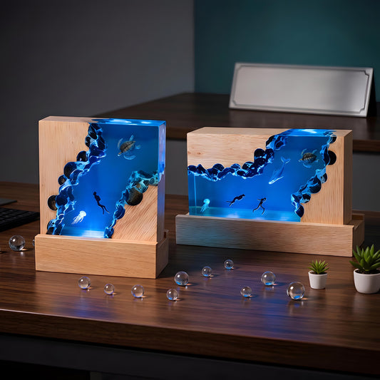 Turtle Diver Ocean Resin Lamp: Marine LED Night Light