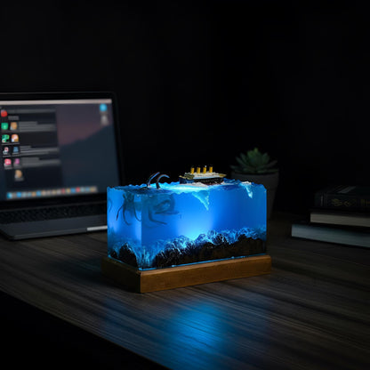 Titanic Kraken Resin Lamp: Ocean Monster LED Night Light