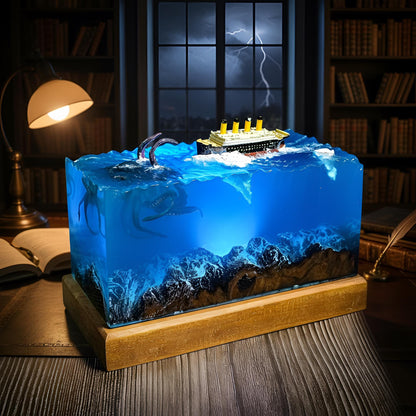 Titanic Kraken Resin Lamp: Ocean Monster LED Night Light