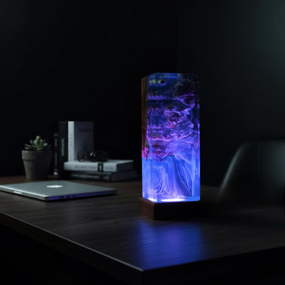 Abstract Ocean Resin Lamp: Color Changing LED Wood Night Light