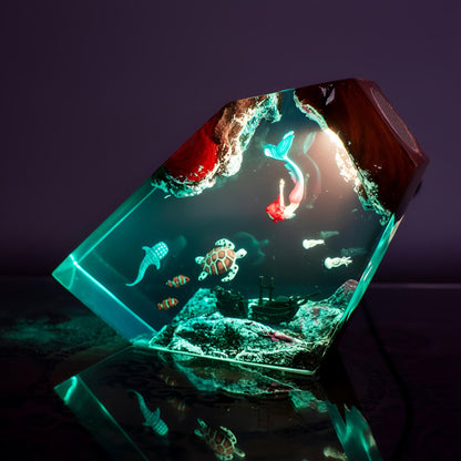Mermaid and Sea Turtle Resin Lamp: Ocean LED Night Light