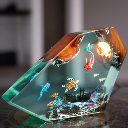 Mermaid and Sea Turtle Resin Lamp: Ocean LED Night Light