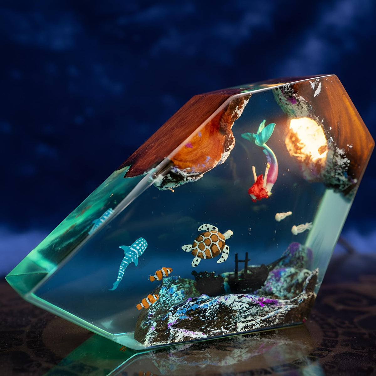 Mermaid and Sea Turtle Resin Lamp: Ocean LED Night Light