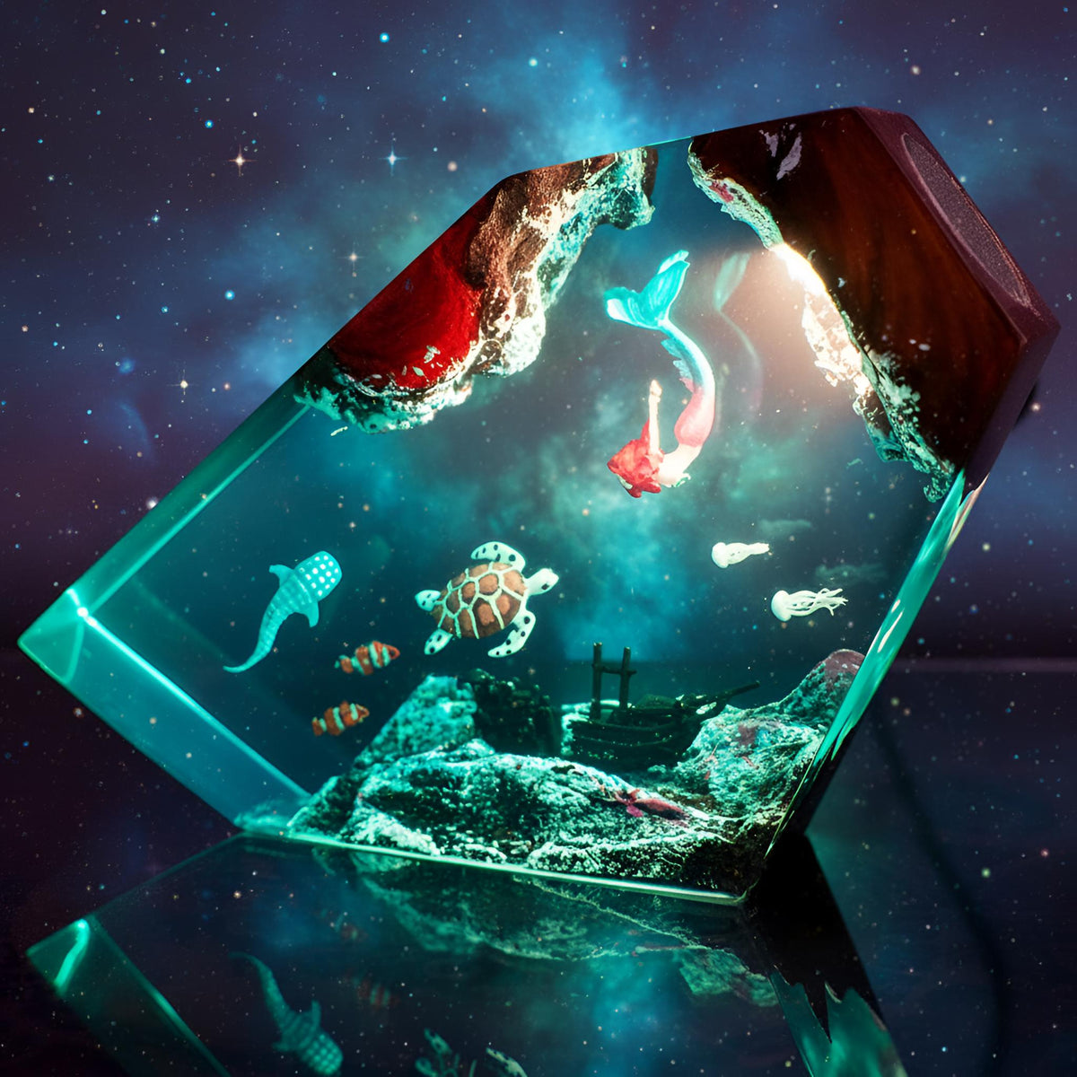 Mermaid and Sea Turtle Resin Lamp: Ocean LED Night Light