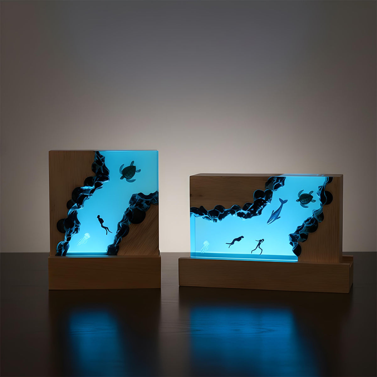 Turtle Diver Ocean Resin Lamp: Marine LED Night Light