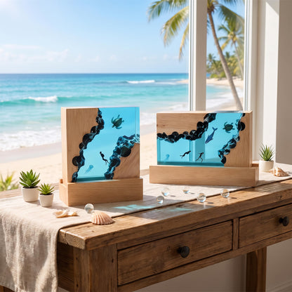 Turtle Diver Ocean Resin Lamp: Marine LED Night Light