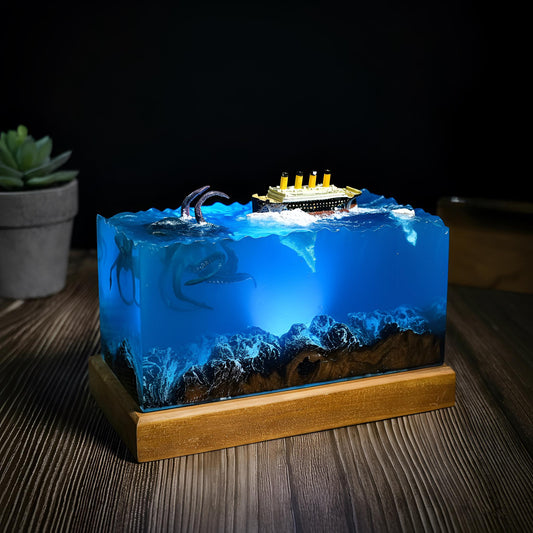 Titanic Kraken Resin Lamp: Ocean Monster LED Night Light