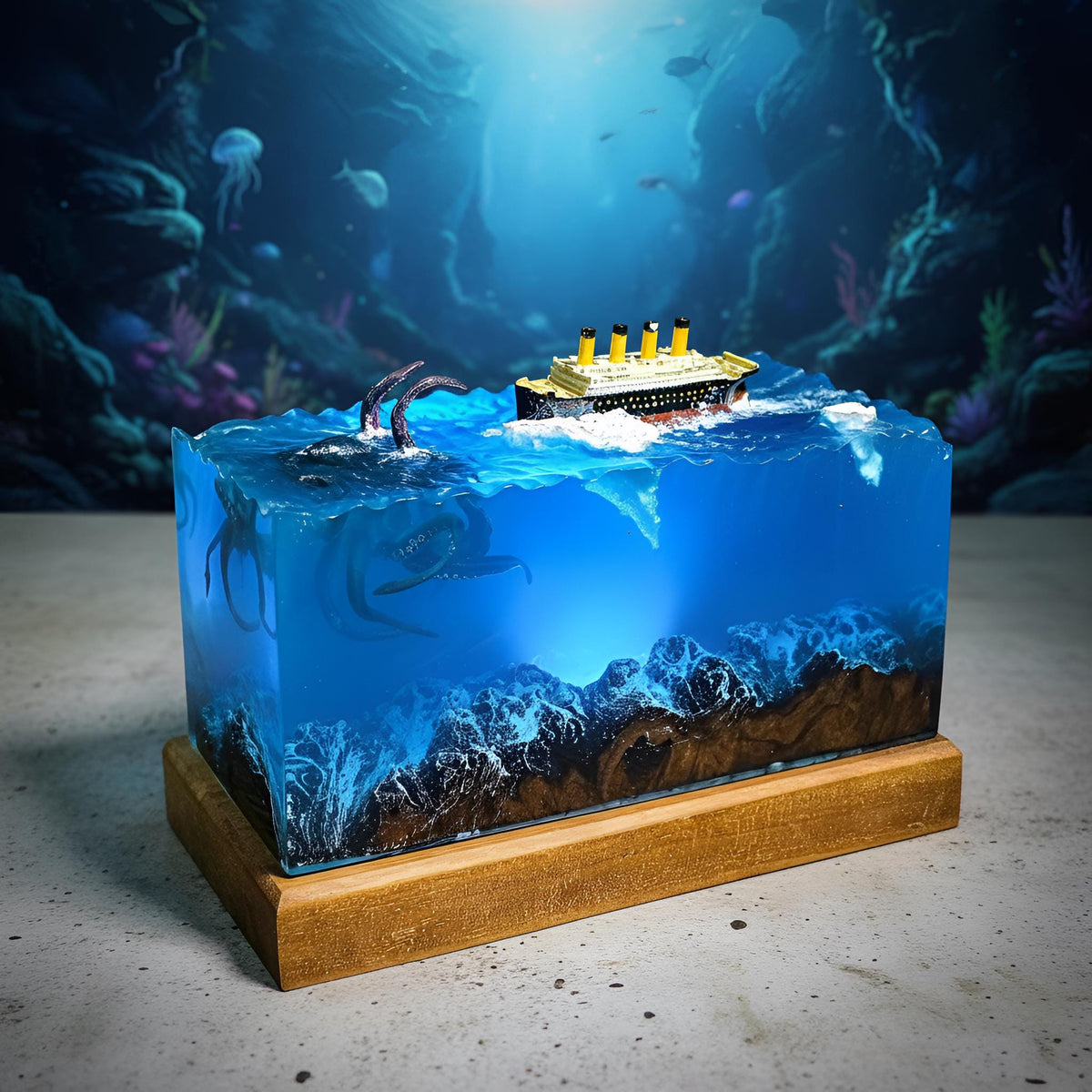 Titanic Kraken Resin Lamp: Ocean Monster LED Night Light