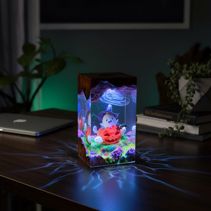 Ghost Pumpkin Resin Night Light: Whimsical Halloween Scene Lamp