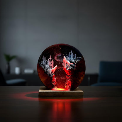Snow Wolf Resin Night Light: Wolf Forest LED Lamp