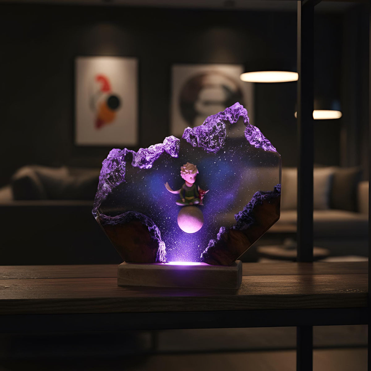 Little Prince Inspired Resin Night Light: Galaxy Adventure LED Lamp