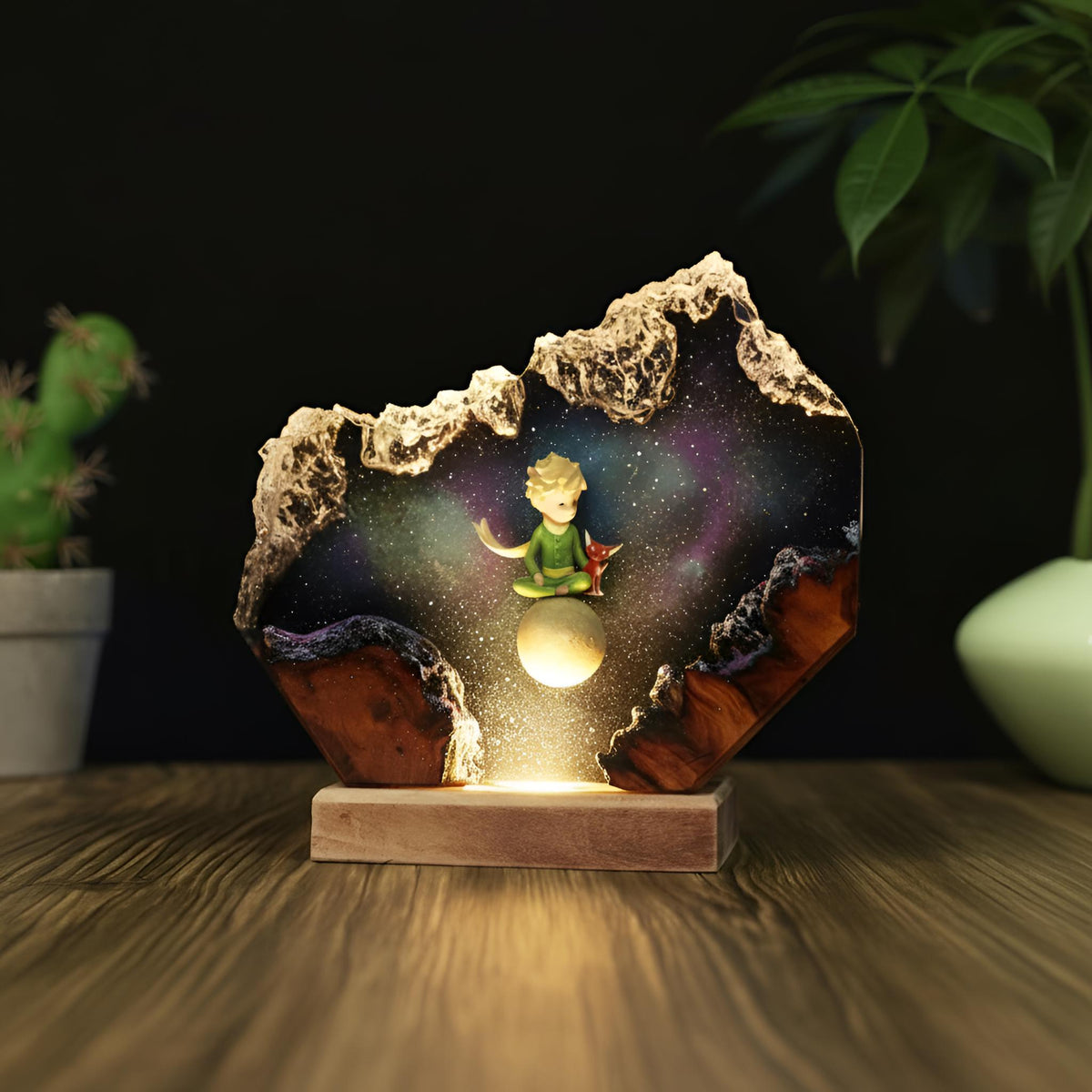 Little Prince Inspired Resin Night Light: Galaxy Adventure LED Lamp