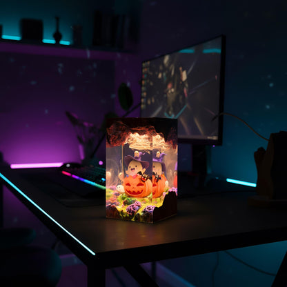 Ghost Pumpkin Resin Night Light: Whimsical Halloween Scene Lamp