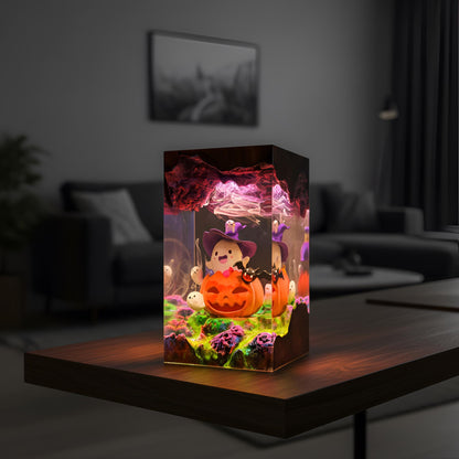 Ghost Pumpkin Resin Night Light: Whimsical Halloween Scene Lamp