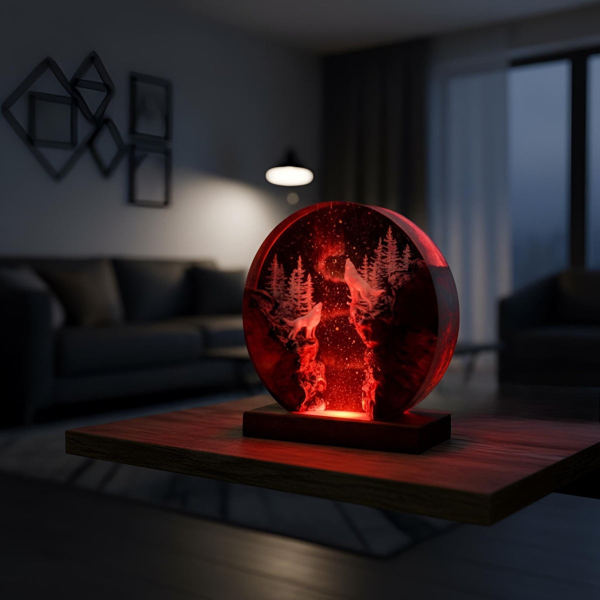 Snow Wolf Resin Night Light: Wolf Forest LED Lamp