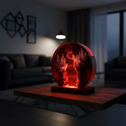 Snow Wolf Resin Night Light: Wolf Forest LED Lamp
