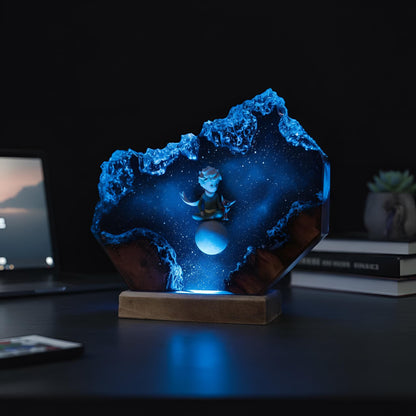 Little Prince Inspired Resin Night Light: Galaxy Adventure LED Lamp