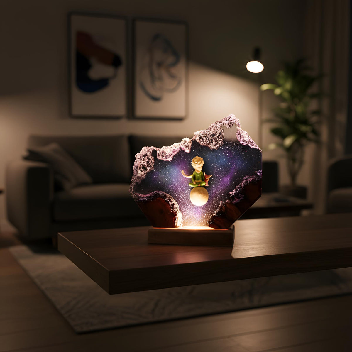 Little Prince Inspired Resin Night Light: Galaxy Adventure LED Lamp
