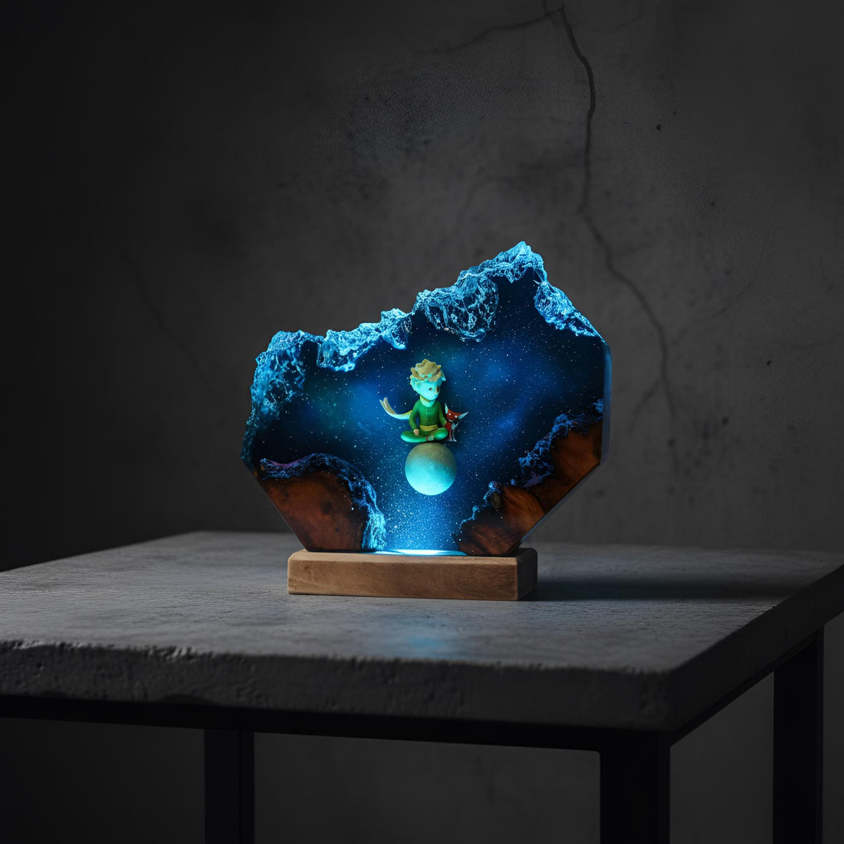 Little Prince Inspired Resin Night Light: Galaxy Adventure LED Lamp