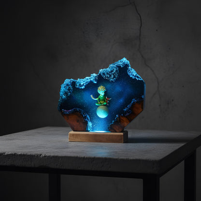 Little Prince Inspired Resin Night Light: Galaxy Adventure LED Lamp