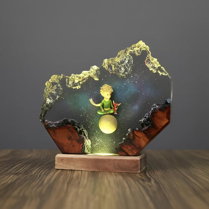 Little Prince Inspired Resin Night Light: Galaxy Adventure LED Lamp