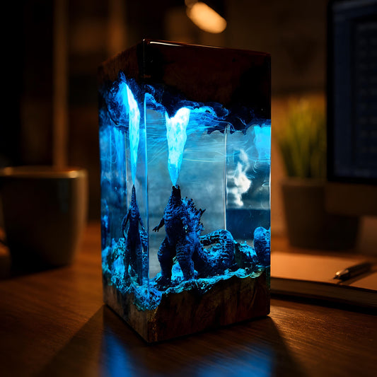3D Godzilla Resin Lamp– Handmade Wooden Resin Movie Monster LED Home Decor