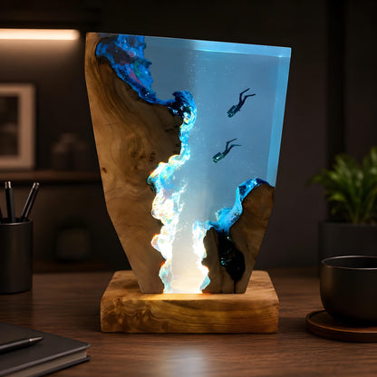 Scuba Diver Night Light: Handmade Ocean Resin Lamp