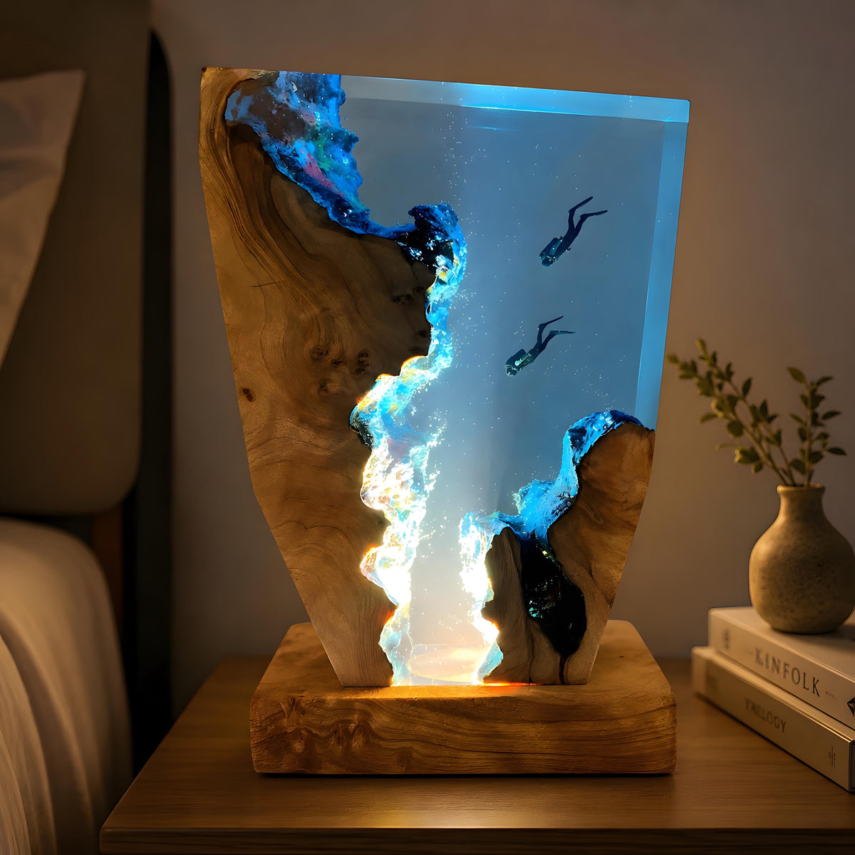 Scuba Diver Night Light: Handmade Ocean Resin Lamp