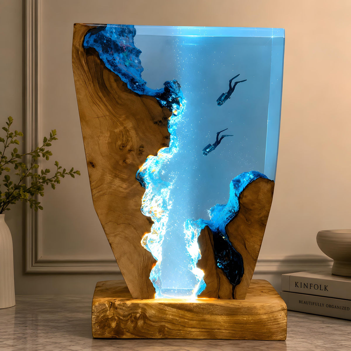 Scuba Diver Night Light: Handmade Ocean Resin Lamp