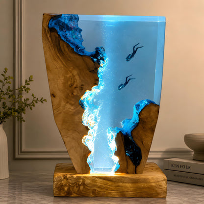 Scuba Diver Night Light: Handmade Ocean Resin Lamp