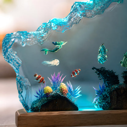Mermaid Resin Night Light, Sea Turtle Ocean Lamp, Tropical Fish Epoxy Desk Decor