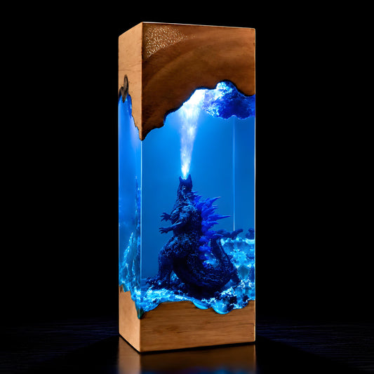 Godzilla Resin Night Light – Handmade Wooden Resin Movie Monster LED Decor