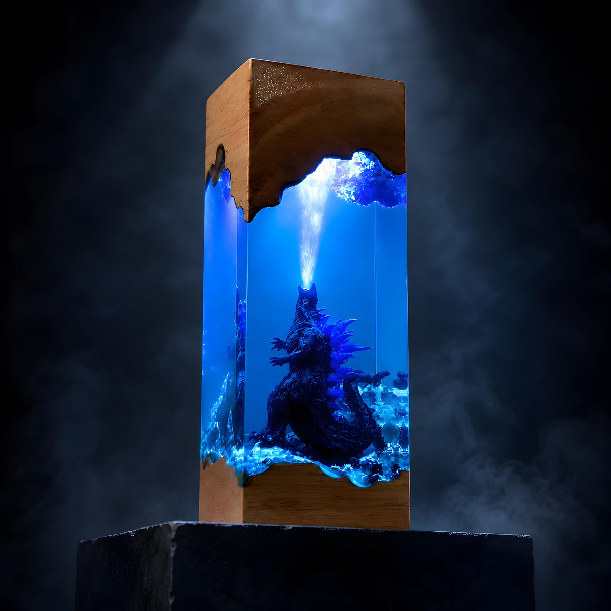 Godzilla Resin Night Light – Handmade Wooden Resin Movie Monster LED Decor