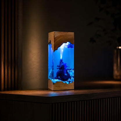 Godzilla Resin Night Light – Handmade Wooden Resin Movie Monster LED Decor