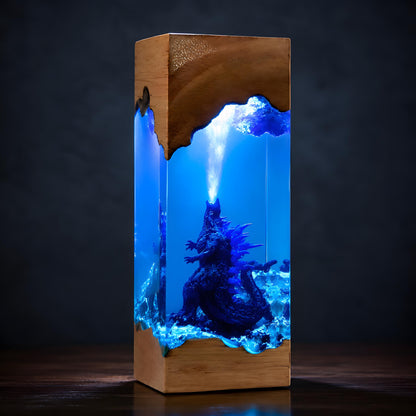 Godzilla Resin Night Light – Handmade Wooden Resin Movie Monster LED Decor
