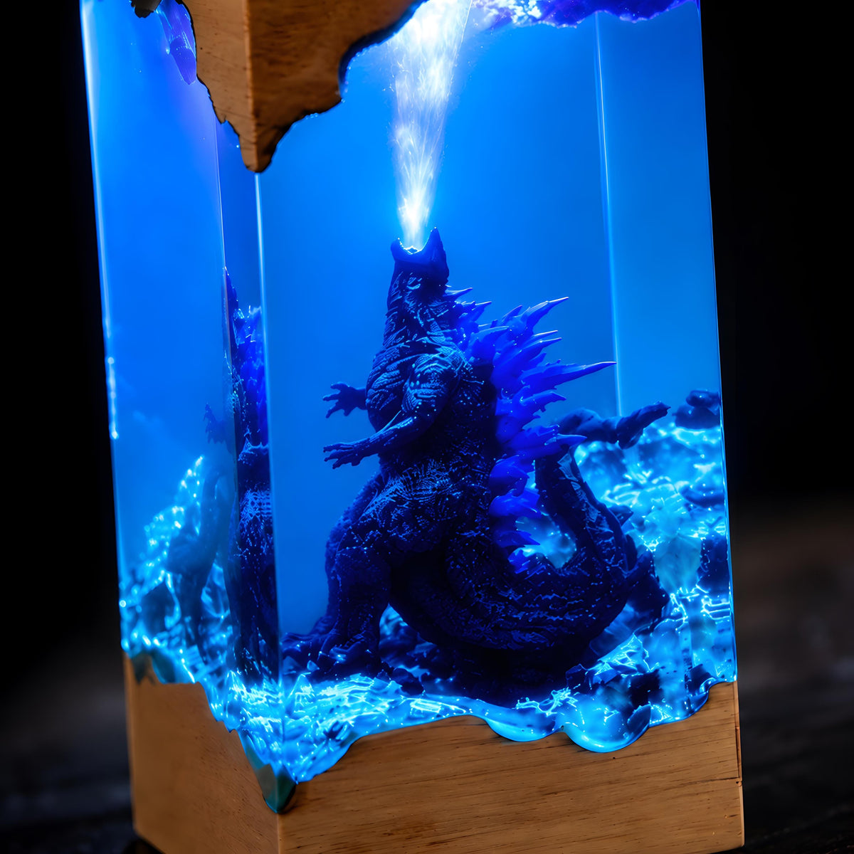 Godzilla Resin Night Light – Handmade Wooden Resin Movie Monster LED Decor