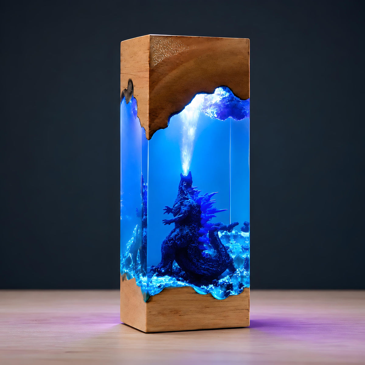 Godzilla Resin Night Light – Handmade Wooden Resin Movie Monster LED Decor