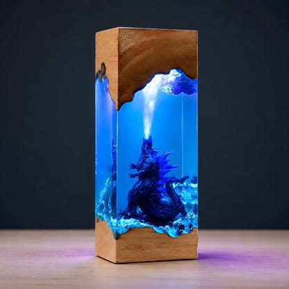 Godzilla Resin Night Light – Handmade Wooden Resin Movie Monster LED Decor