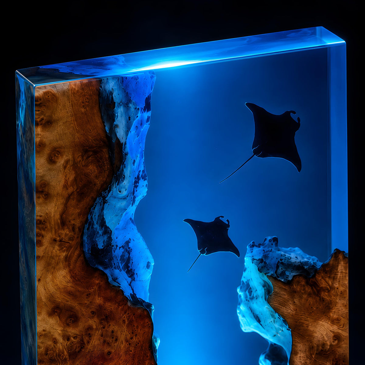 Manta Ray Resin Lamp, Ocean LED Night Light, Diver Epoxy Lamp, Coastal Room Decor
